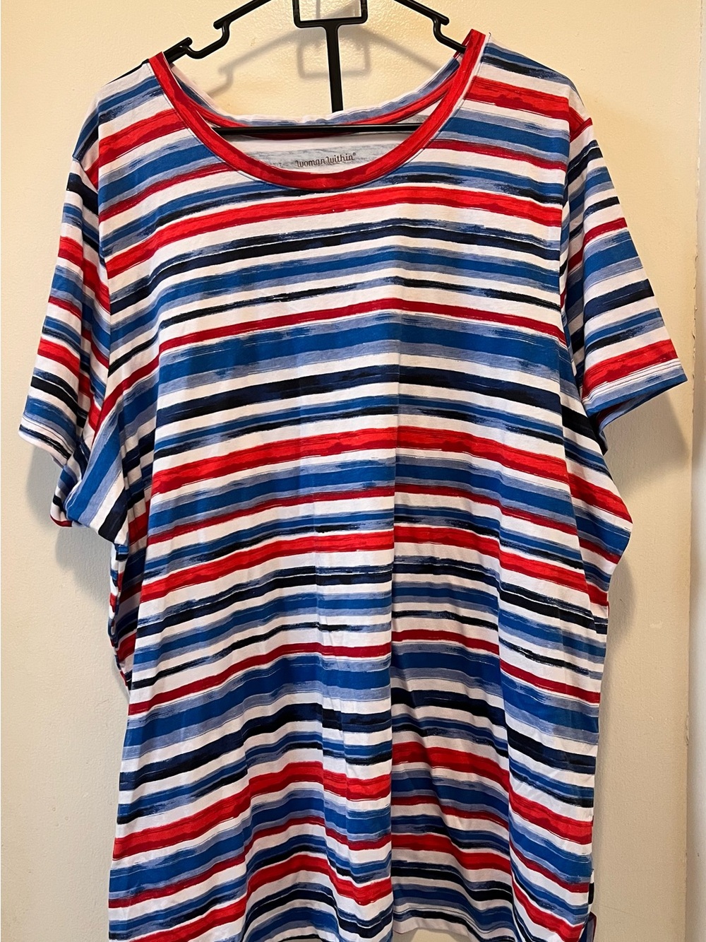 Woman Within Kids Short Sleeve Tee in Red, Blue & White Stripes
